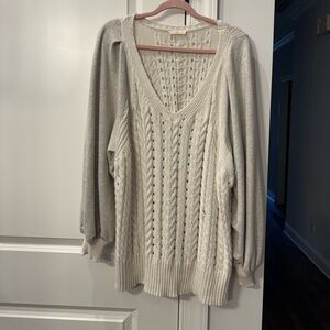 Anthropologie V-Neck Cable Knit Sweater - Gray